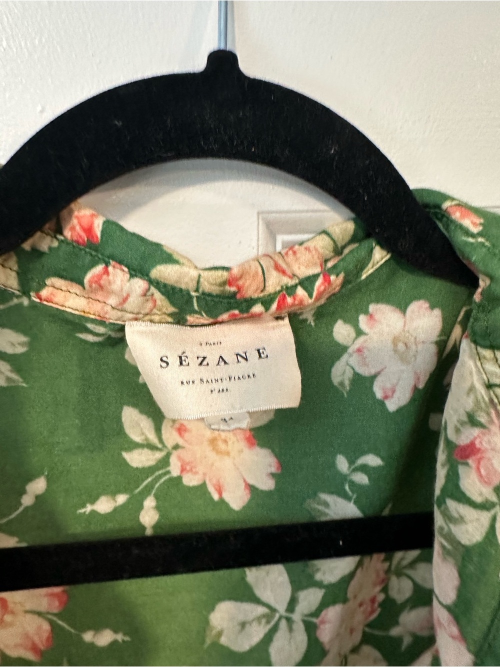 Sezane Pierro Shirt Green Bouquet - Size 2 - Picture 4 of 5